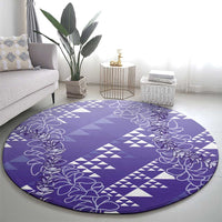 Hawaii Lavender Kapa Round Carpet Vintage 'Ohe Kāpala Motifs Mix Plumeria Leis
