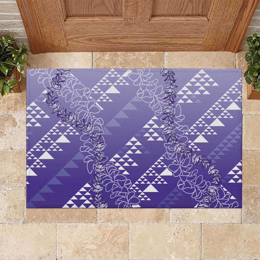 Hawaii Lavender Kapa Rubber Doormat Vintage 'Ohe Kāpala Motifs Mix Plumeria Leis