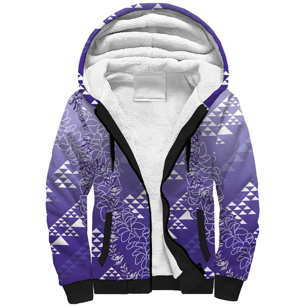 Hawaii Lavender Kapa Sherpa Hoodie Vintage 'Ohe Kāpala Motifs Mix Plumeria Leis