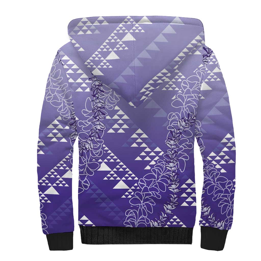 Hawaii Lavender Kapa Sherpa Hoodie Vintage 'Ohe Kāpala Motifs Mix Plumeria Leis