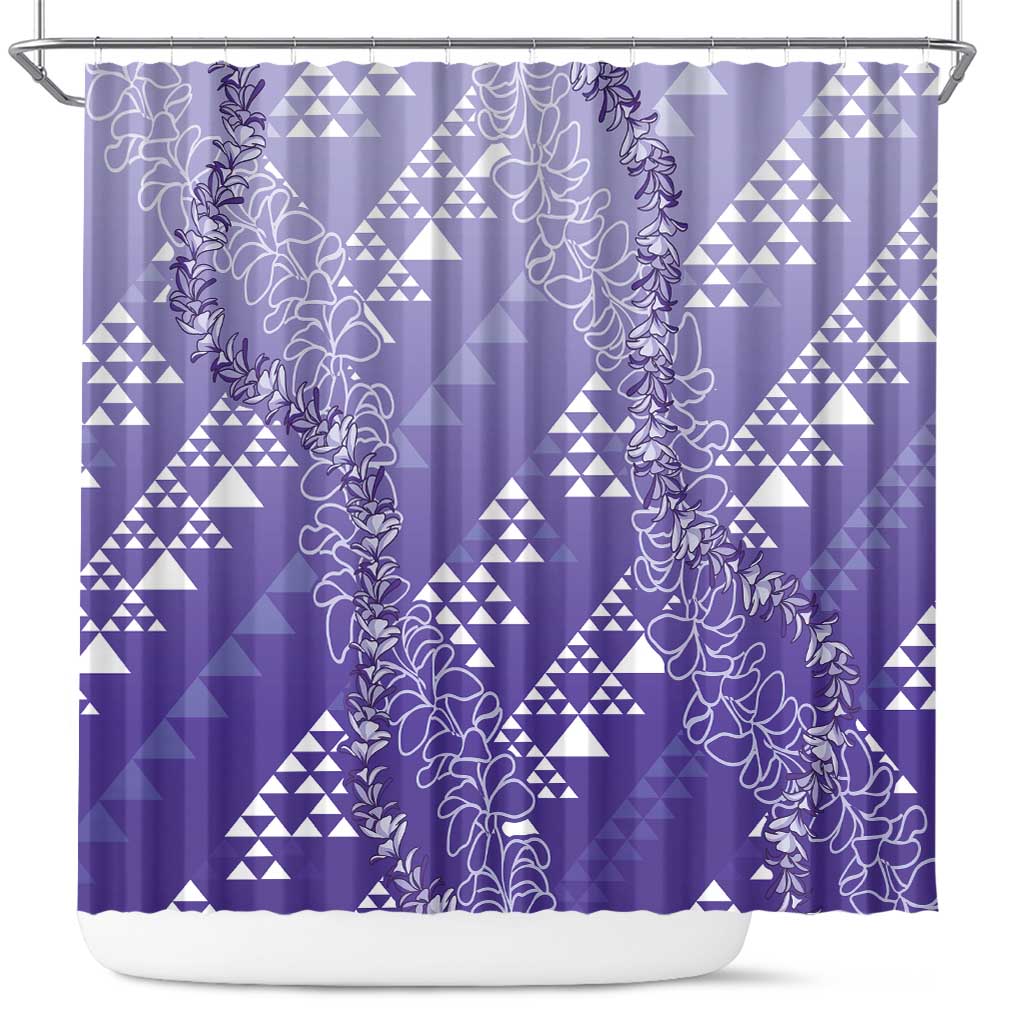 Hawaii Lavender Kapa Shower Curtain Vintage 'Ohe Kāpala Motifs Mix Plumeria Leis