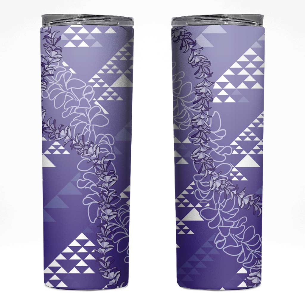Hawaii Lavender Kapa Skinny Tumbler Vintage 'Ohe Kāpala Motifs Mix Plumeria Leis