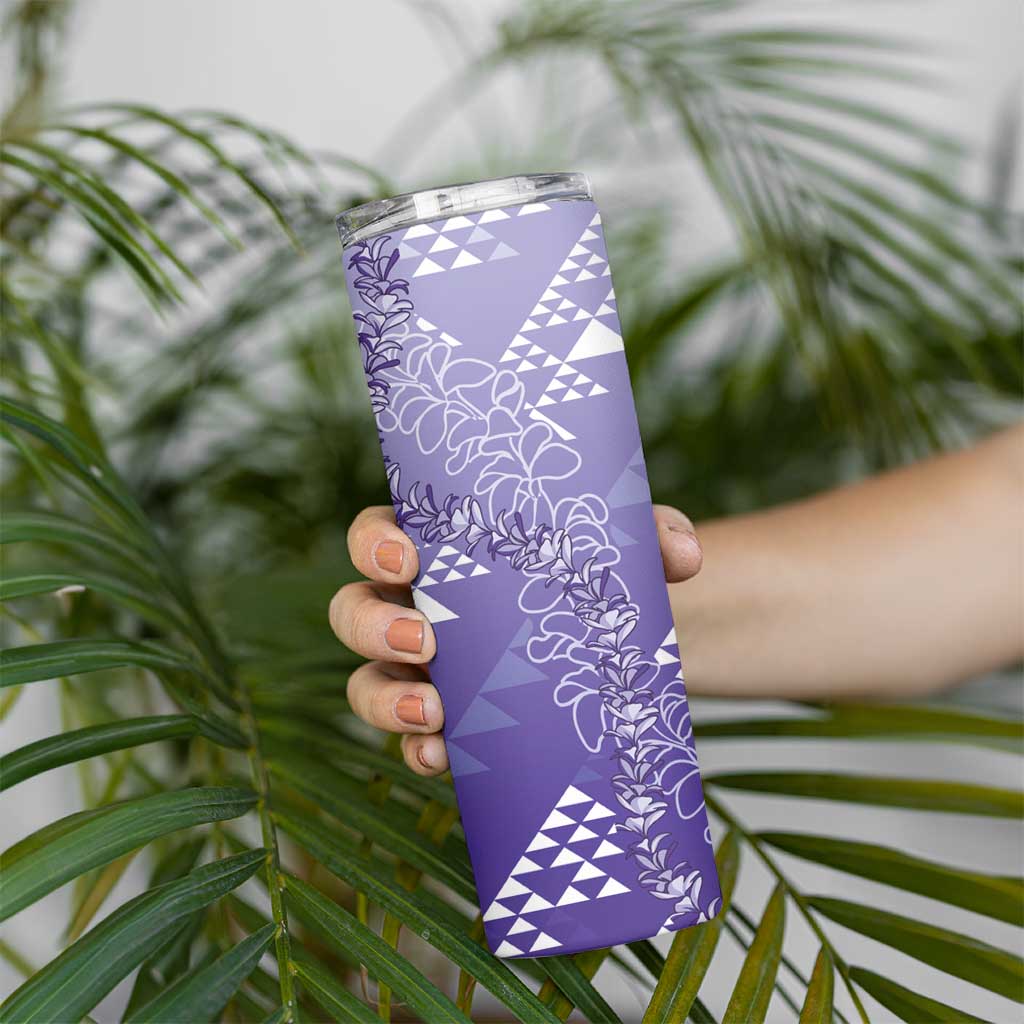 Hawaii Lavender Kapa Skinny Tumbler Vintage 'Ohe Kāpala Motifs Mix Plumeria Leis LT7 - Polynesian Pride