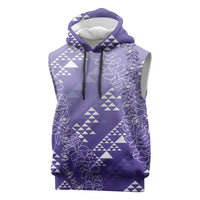 Hawaii Lavender Kapa Sleeveless Hoodie Vintage 'Ohe Kāpala Motifs Mix Plumeria Leis