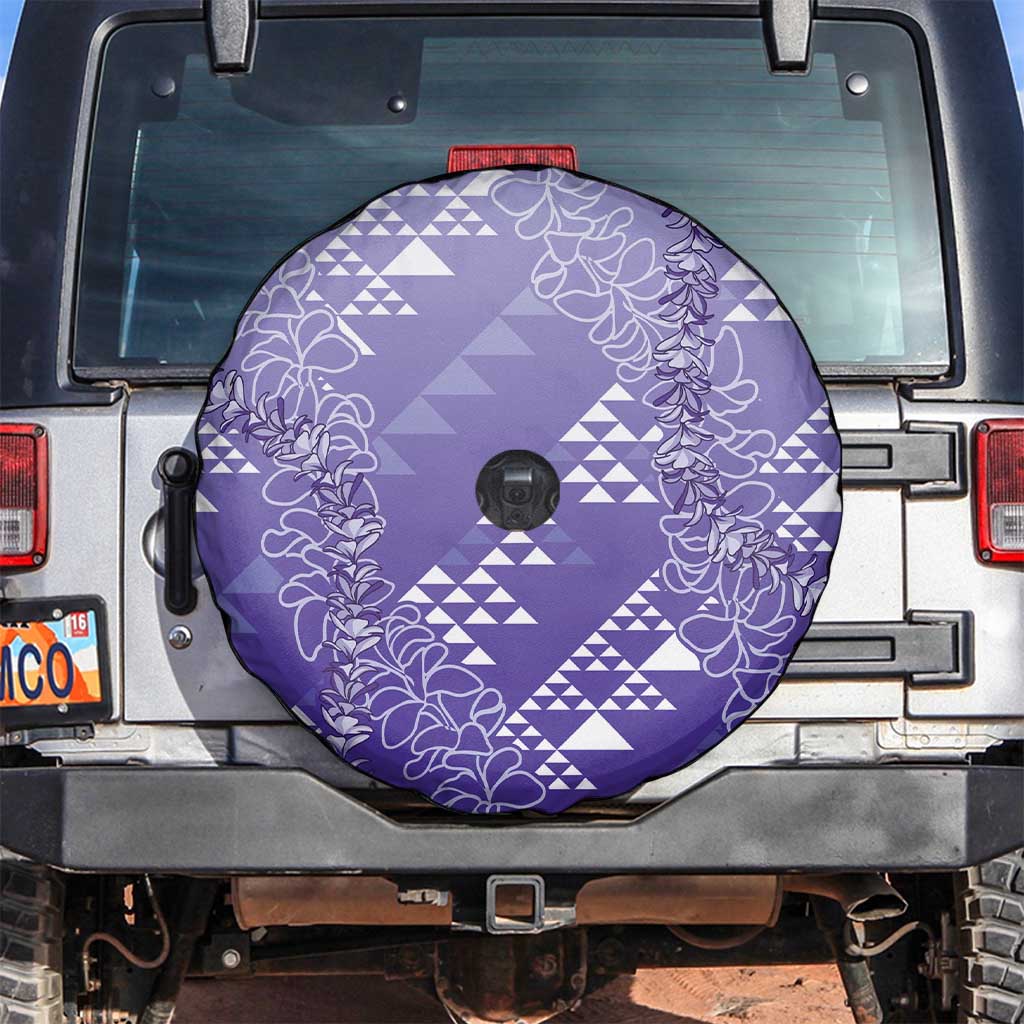 Hawaii Lavender Kapa Spare Tire Cover Vintage 'Ohe Kāpala Motifs Mix Plumeria Leis