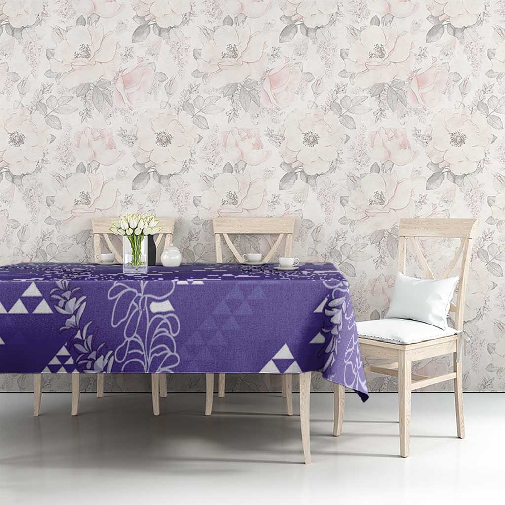 Hawaii Lavender Kapa Tablecloth Vintage 'Ohe Kāpala Motifs Mix Plumeria Leis
