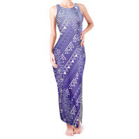 Hawaii Lavender Kapa Tank Maxi Dress Vintage 'Ohe Kāpala Motifs Mix Plumeria Leis