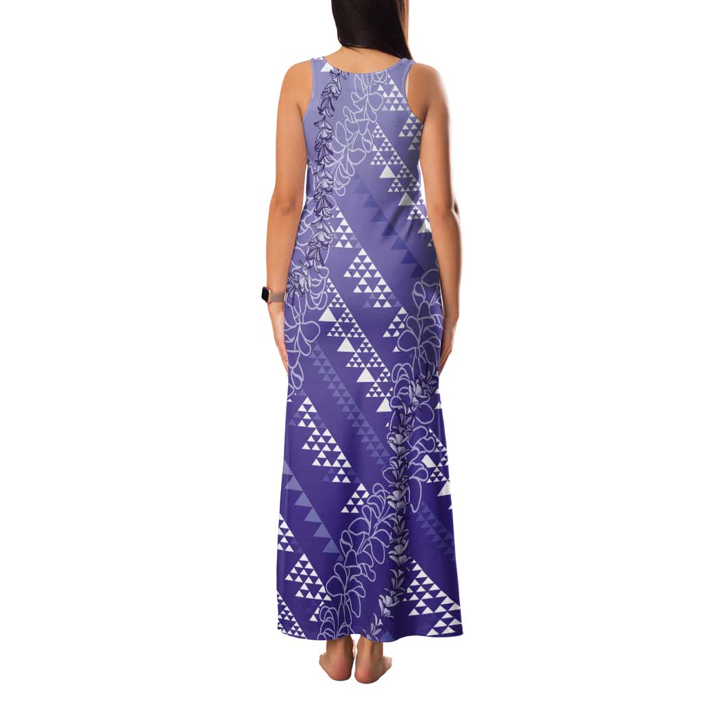 Hawaii Lavender Kapa Tank Maxi Dress Vintage 'Ohe Kāpala Motifs Mix Plumeria Leis