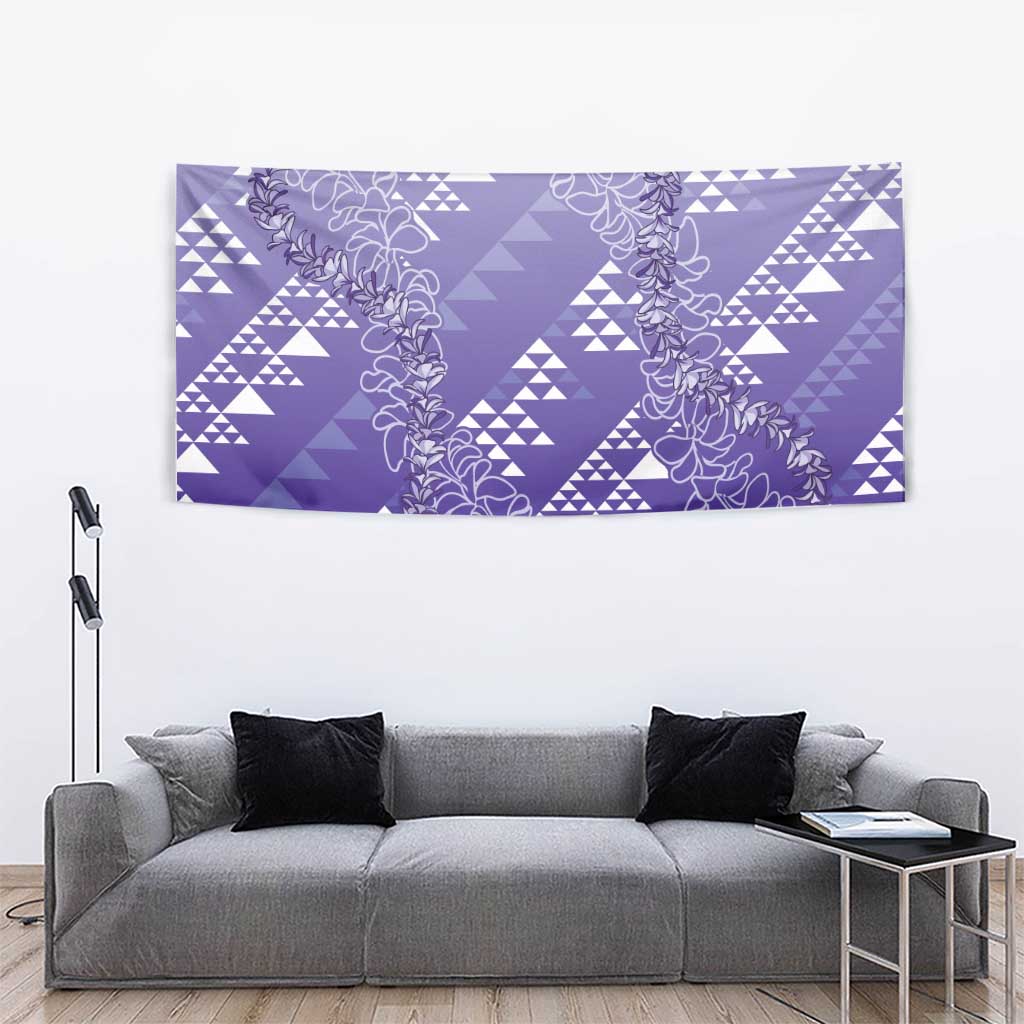Hawaii Lavender Kapa Tapestry Vintage 'Ohe Kāpala Motifs Mix Plumeria Leis