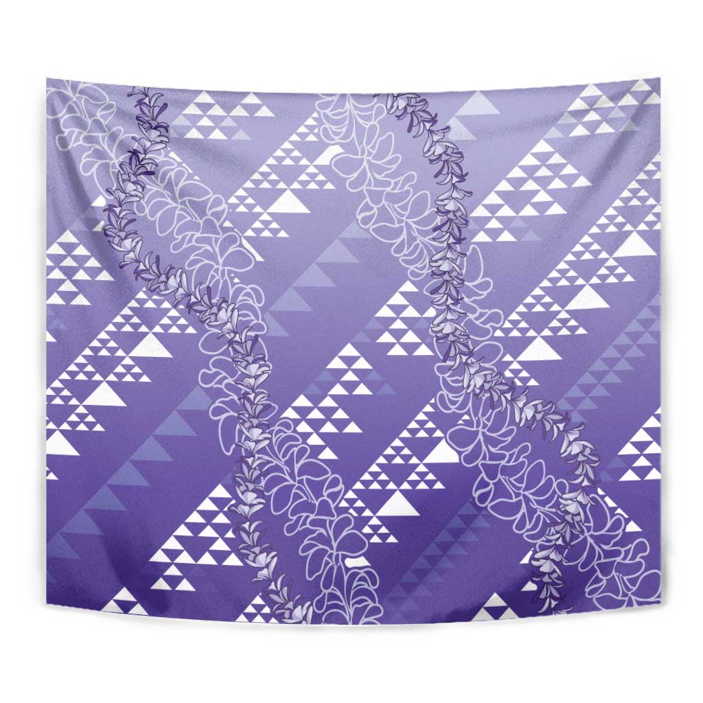 Hawaii Lavender Kapa Tapestry Vintage 'Ohe Kāpala Motifs Mix Plumeria Leis