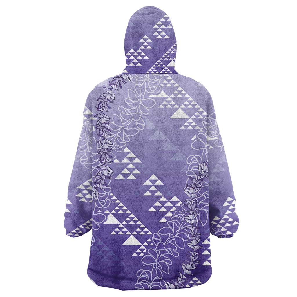 Hawaii Lavender Kapa Wearable Blanket Hoodie Vintage 'Ohe Kāpala Motifs Mix Plumeria Leis LT7 - Polynesian Pride