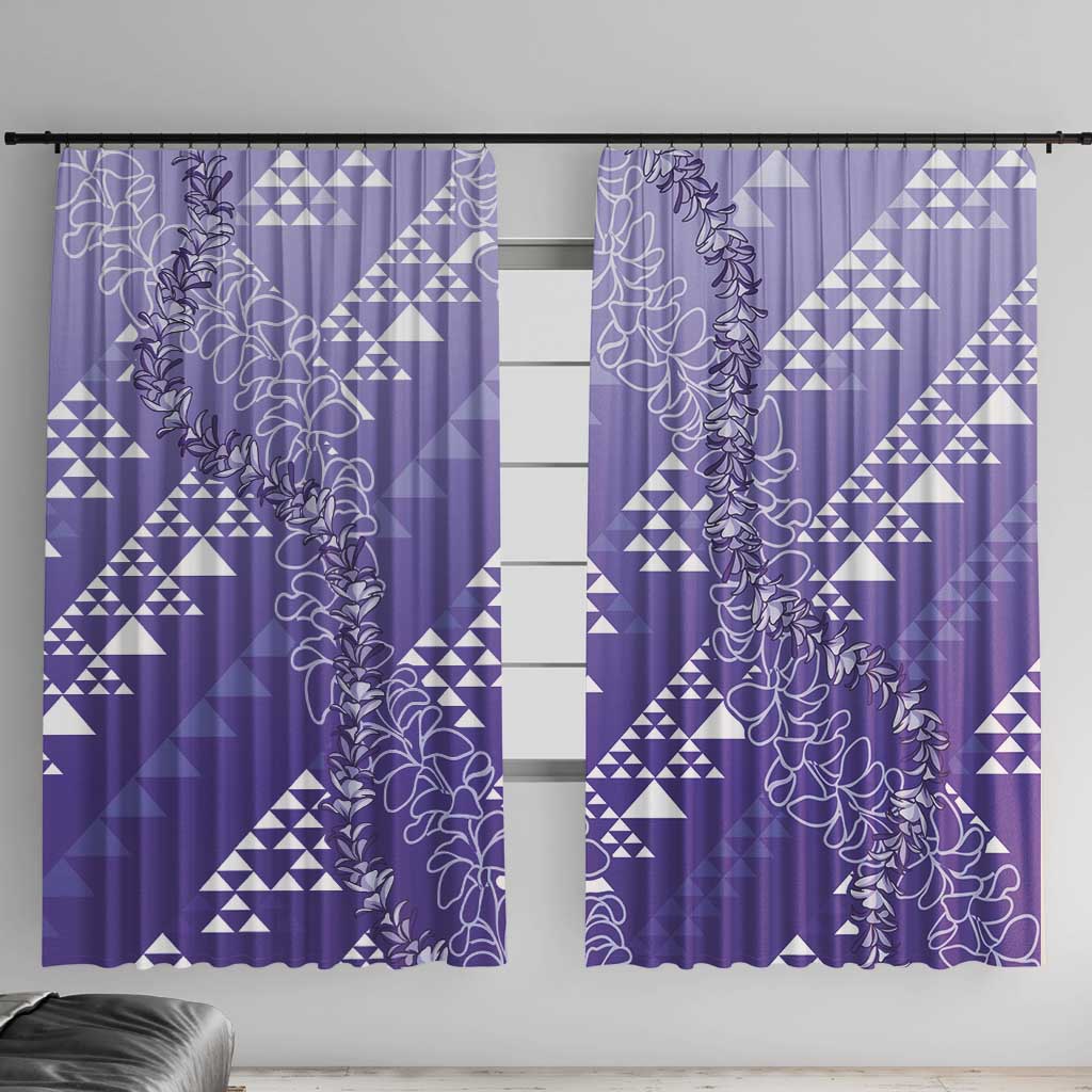 Hawaii Lavender Kapa Window Curtain Vintage 'Ohe Kāpala Motifs Mix Plumeria Leis