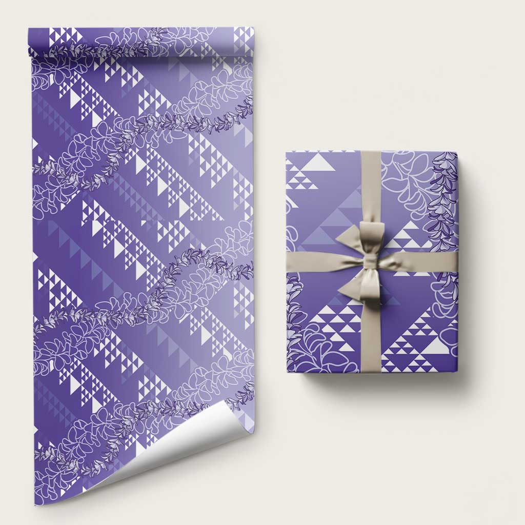 Hawaii Kapa Vintage Motifs Mix Plumeria Leis Wrapping Paper Lavender