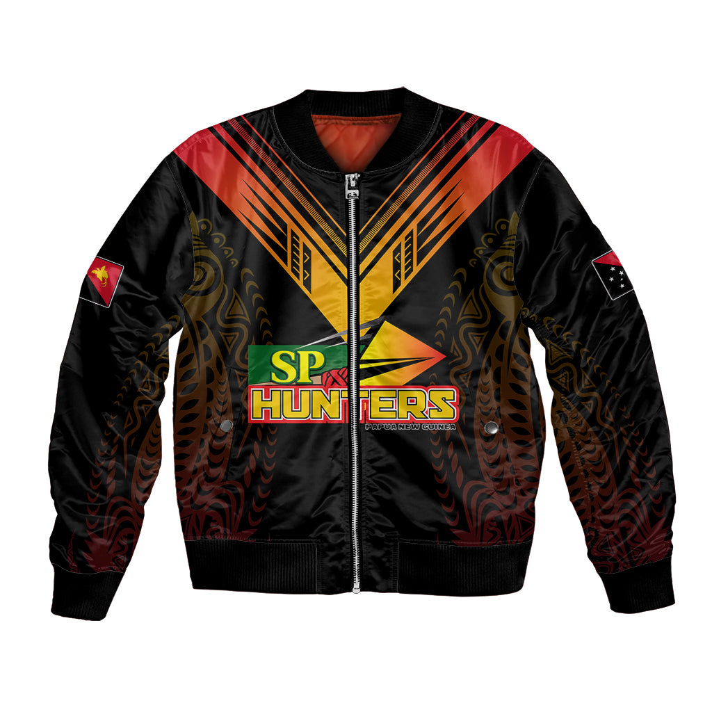 Personalised PNG Hunters Rugby Bomber Jacket Motuan Style LT7 Unisex Black - Polynesian Pride