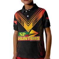 Personalised PNG Hunters Rugby Kid Polo Shirt Motuan Style LT7 Kid Black - Polynesian Pride