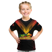 Personalised PNG Hunters Rugby Kid T Shirt Motuan Style LT7 Black - Polynesian Pride