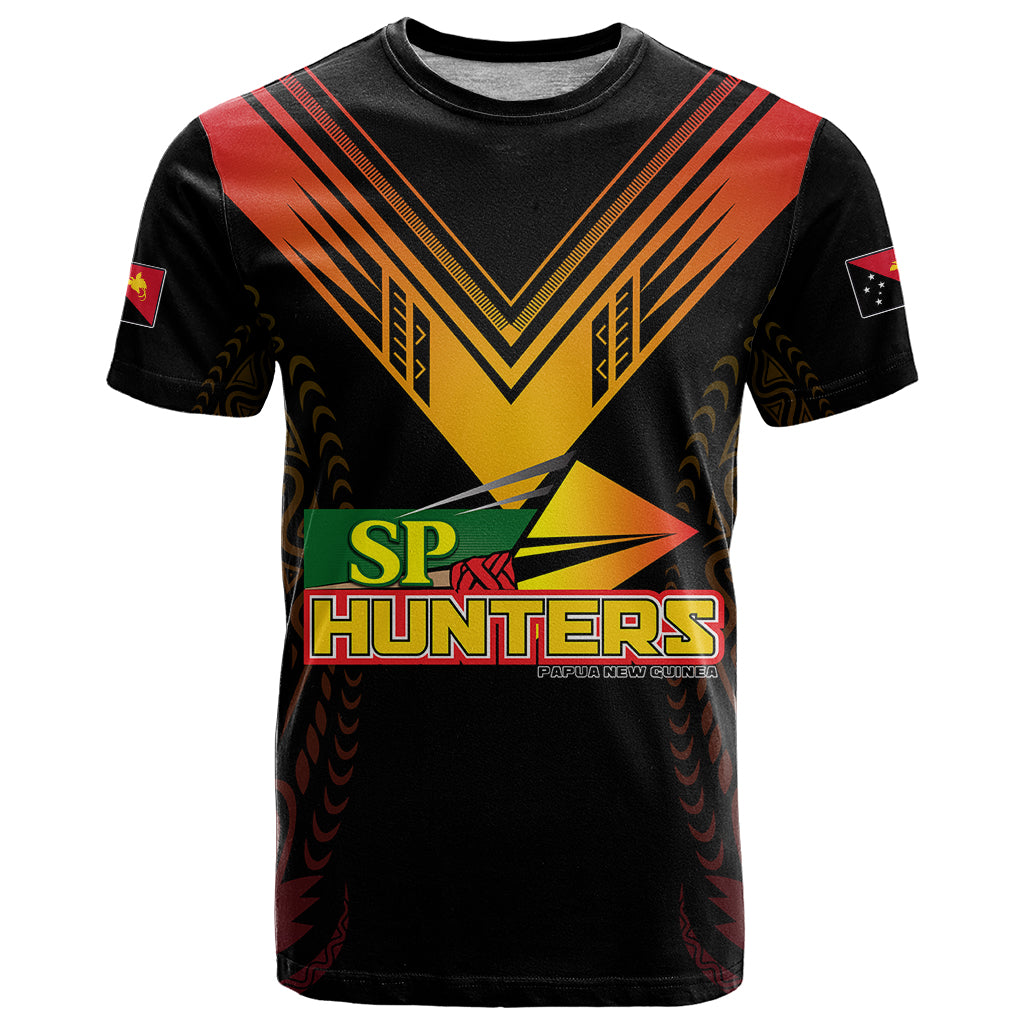 Custom PNG Hunters Rugby T Shirt Motuan Style LT7 Black - Polynesian Pride