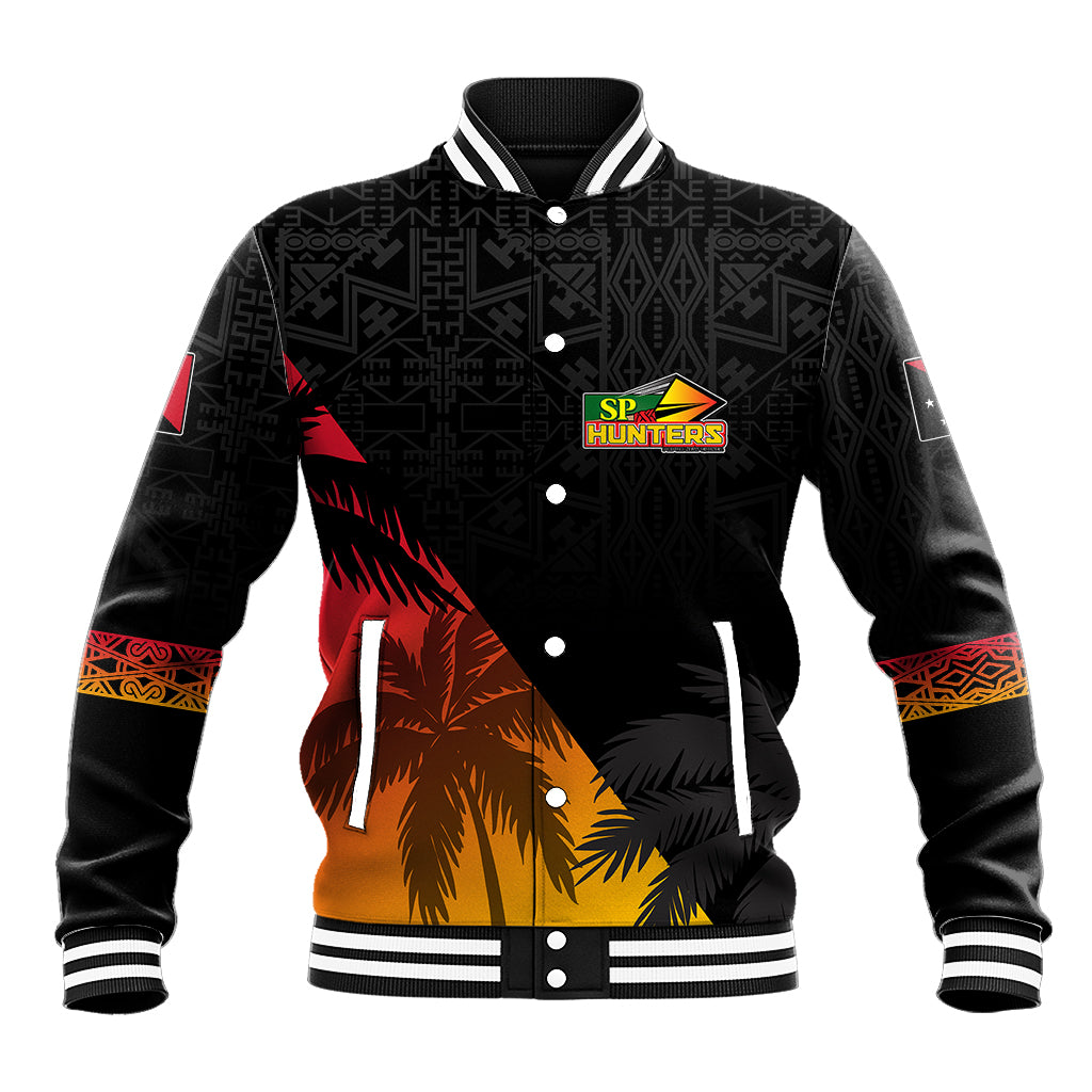 Personalised PNG Hunters Rugby Baseball Jacket Palm Trees Simple LT7 Unisex Black - Polynesian Pride