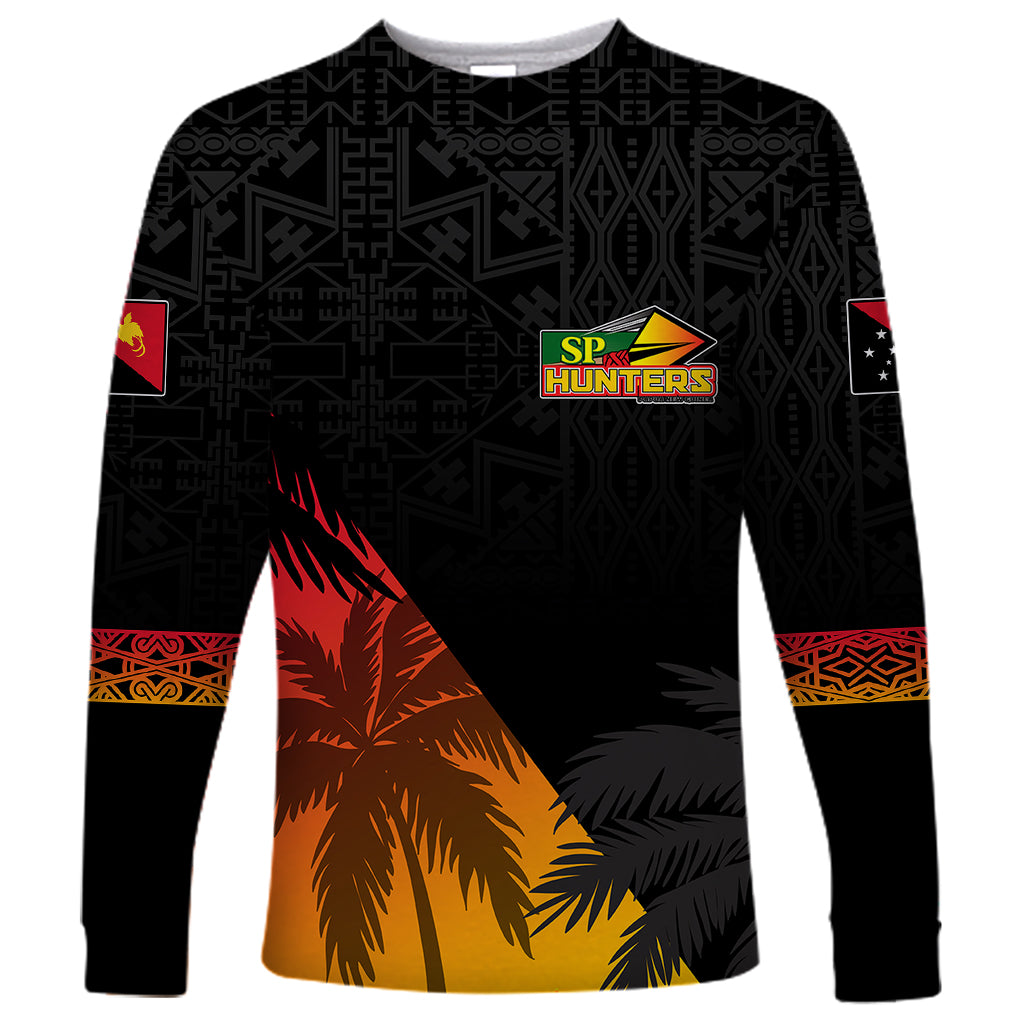 Personalised PNG Hunters Rugby Long Sleeve Shirt Palm Trees Simple LT7 Unisex Black - Polynesian Pride