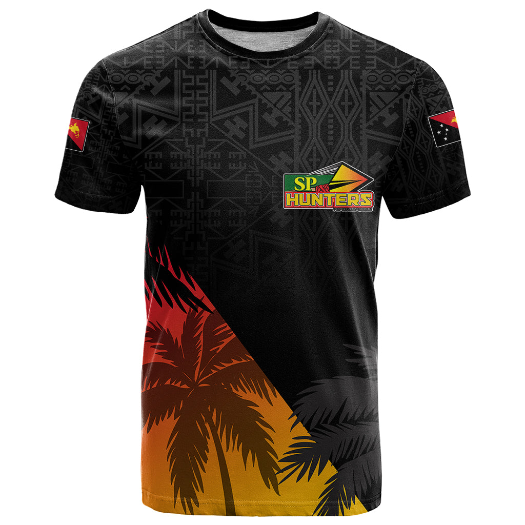 Custom PNG Hunters Rugby T Shirt Palm Trees Simple LT7 Black - Polynesian Pride