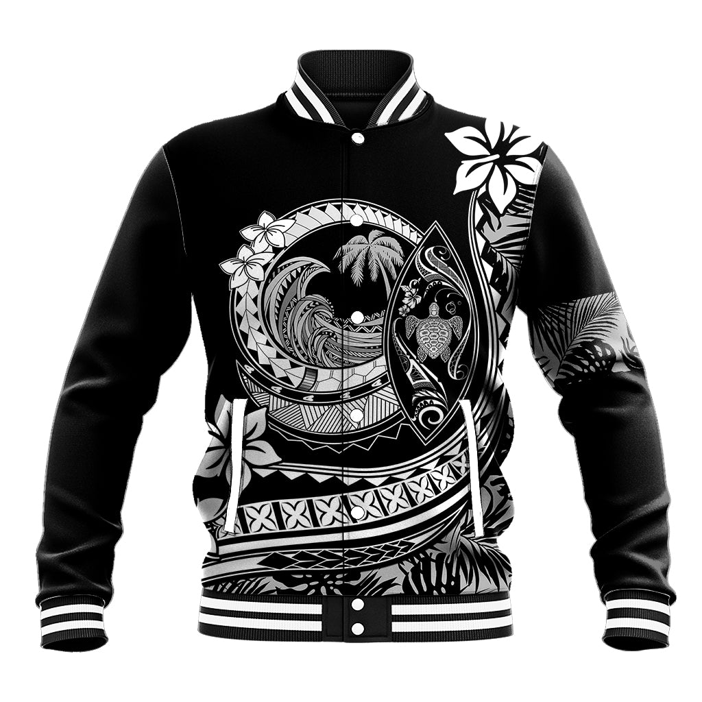 Polynesian Plumeria Baseball Jacket Ride The Waves - Black LT7 Unisex Black - Polynesian Pride