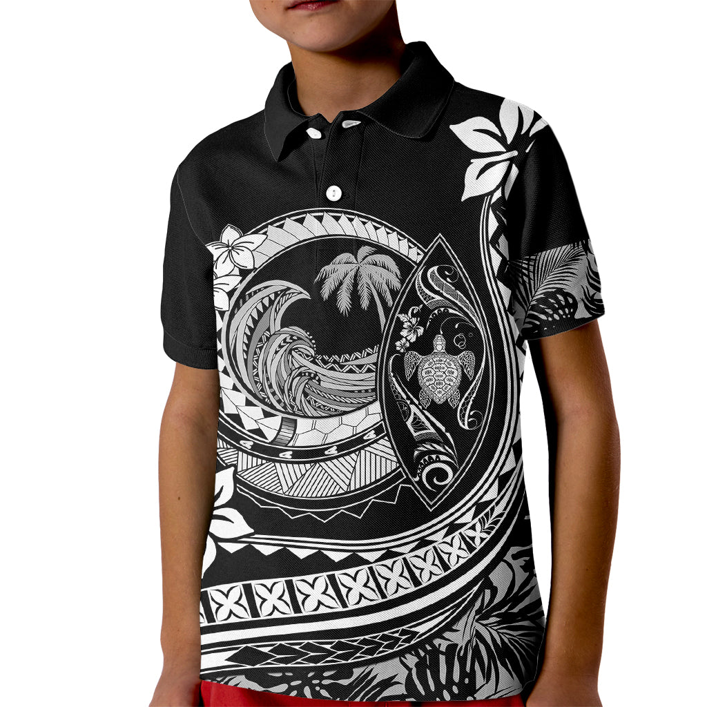Polynesian Plumeria Kid Polo Shirt Ride The Waves - Black LT7 Kid Black - Polynesian Pride