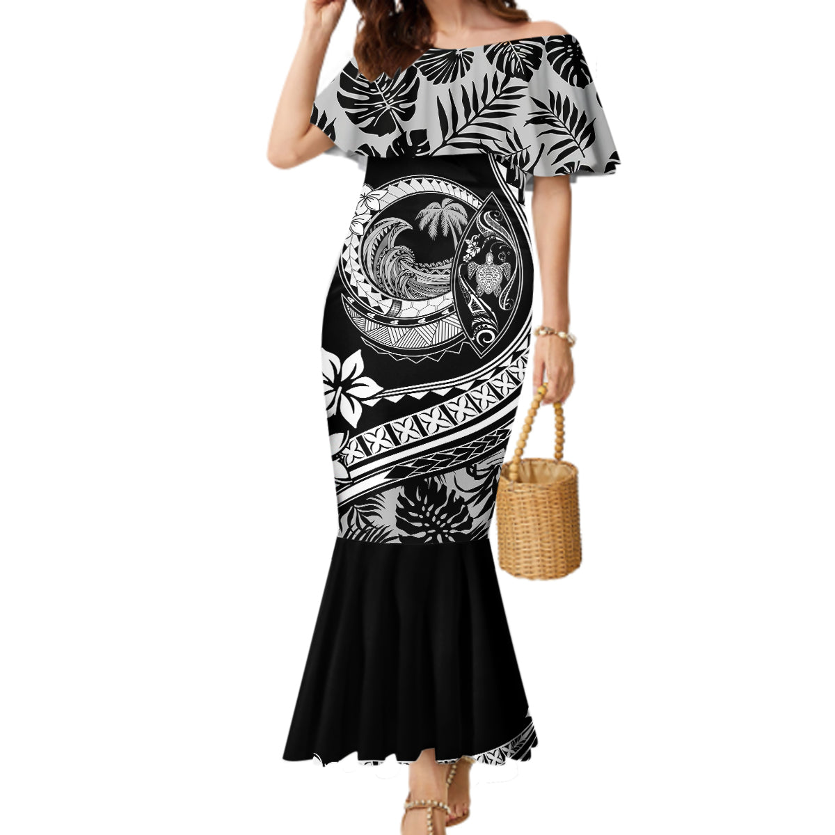 Polynesian Plumeria Mermaid Dress Ride The Waves - Black LT7 Women Black - Polynesian Pride