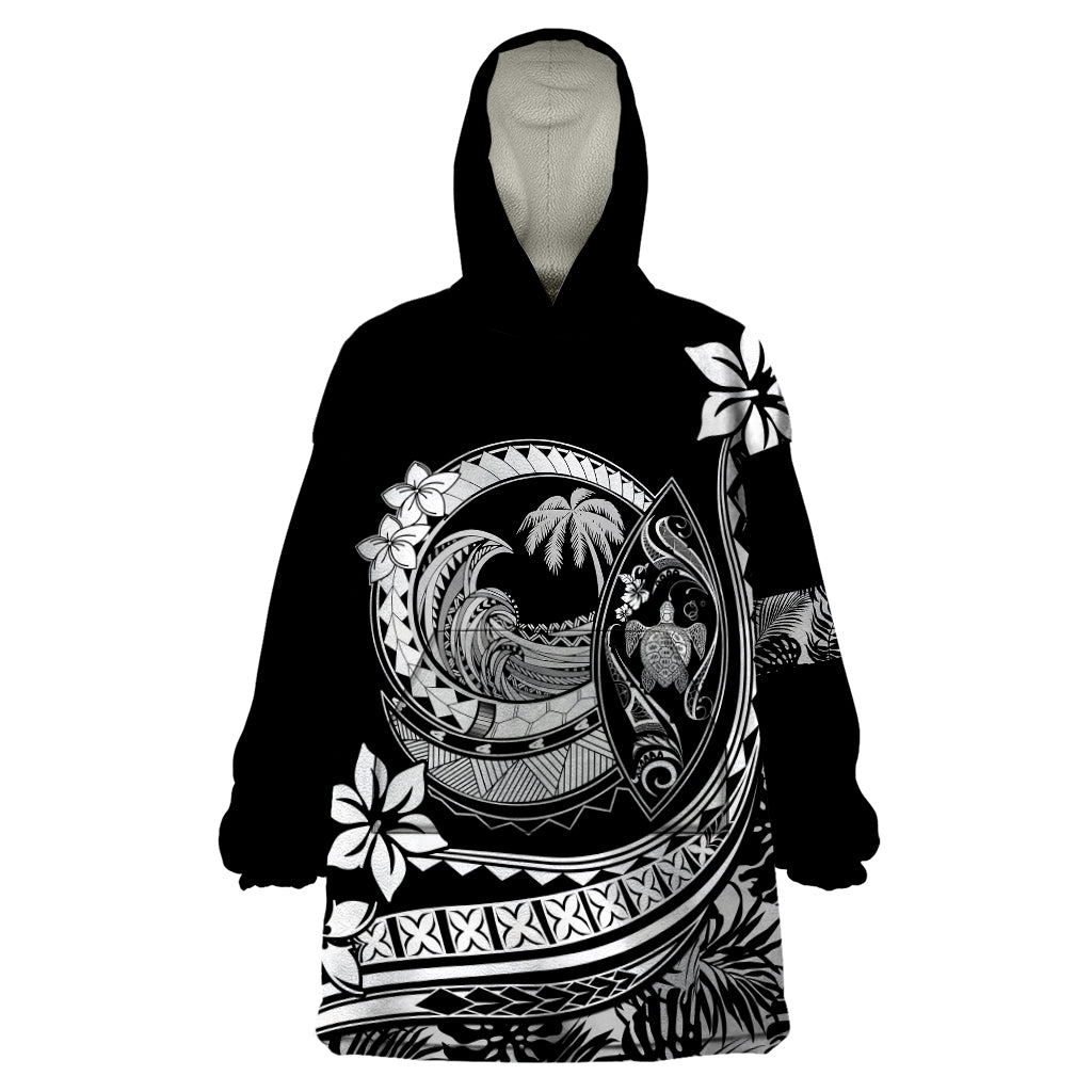 Polynesian Plumeria Wearable Blanket Hoodie Ride The Waves - Black LT7 One Size Black - Polynesian Pride