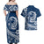 Polynesian Plumeria Couples Matching Off Shoulder Maxi Dress and Hawaiian Shirt Ride The Waves - Navy Blue LT7 - Polynesian Pride