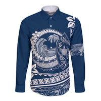 Polynesian Plumeria Long Sleeve Button Shirt Ride The Waves - Navy Blue LT7 Unisex Navy Blue - Polynesian Pride