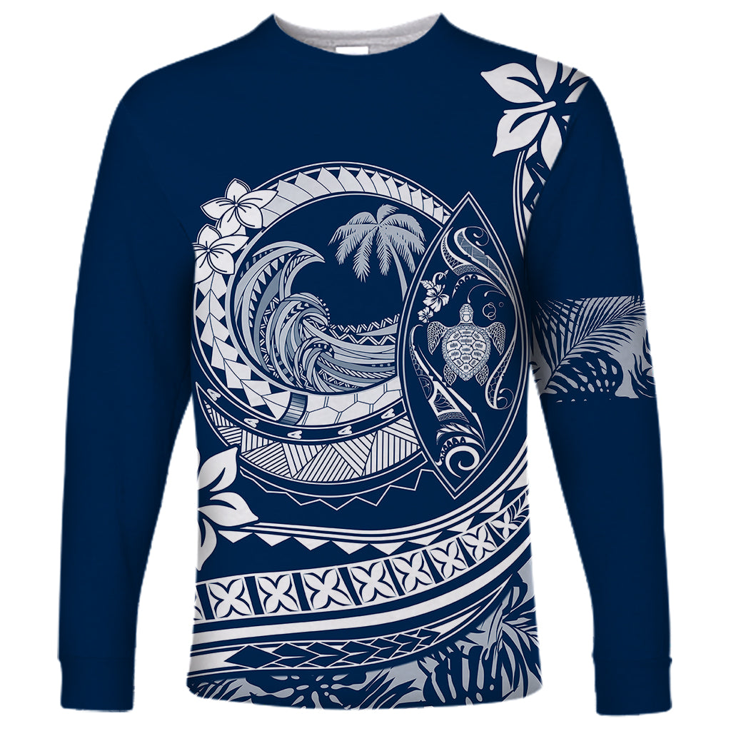 Polynesian Plumeria Long Sleeve Shirt Ride The Waves - Navy Blue LT7 Unisex Navy Blue - Polynesian Pride