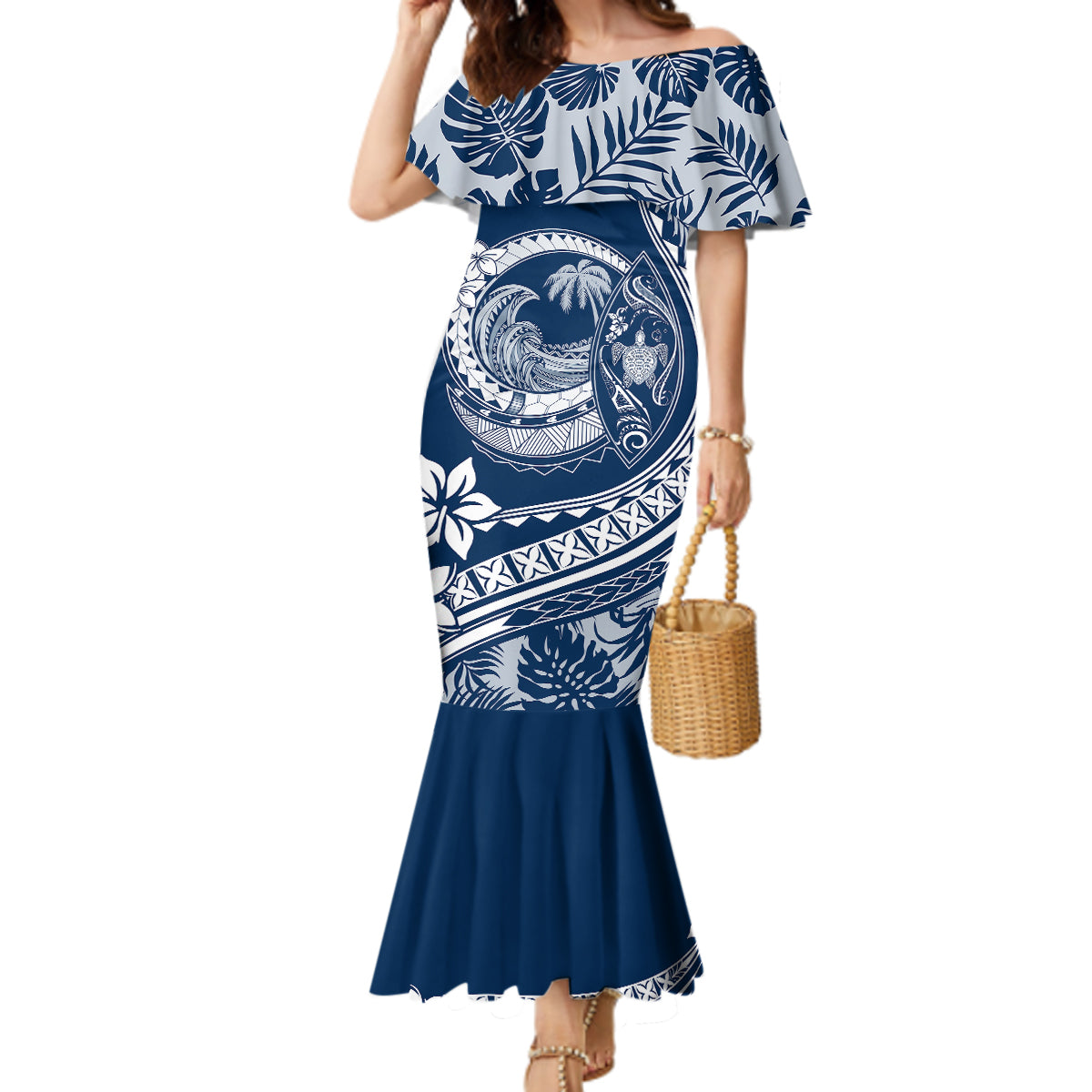 Polynesian Plumeria Mermaid Dress Ride The Waves - Navy Blue LT7 Women Navy Blue - Polynesian Pride