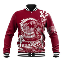 Polynesian Plumeria Baseball Jacket Ride The Waves - Burgundy LT7 Unisex Burgundy - Polynesian Pride