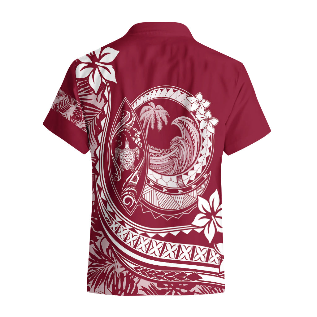 Polynesian Plumeria Hawaiian Shirt Ride The Waves - Burgundy LT7 - Polynesian Pride
