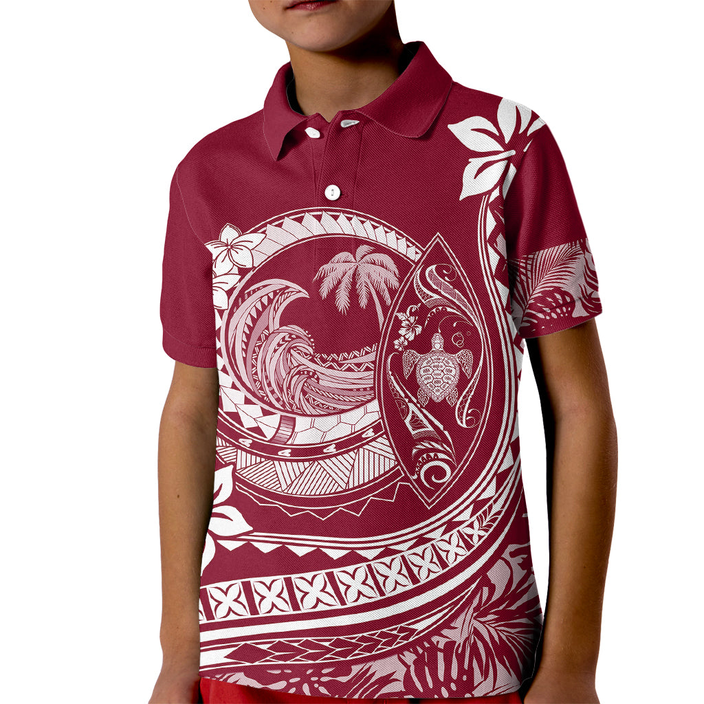 Polynesian Plumeria Kid Polo Shirt Ride The Waves - Burgundy LT7 Kid Burgundy - Polynesian Pride