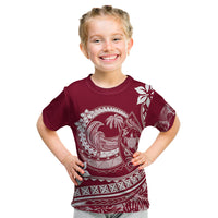 Polynesian Plumeria Kid T Shirt Ride The Waves - Burgundy LT7 Burgundy - Polynesian Pride