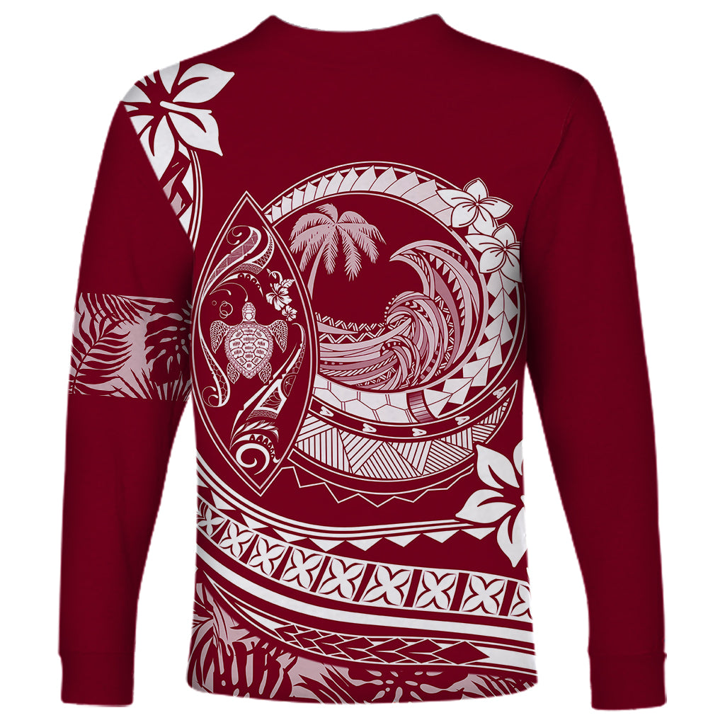 Polynesian Plumeria Long Sleeve Shirt Ride The Waves - Burgundy LT7 - Polynesian Pride