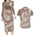 Polynesian Plumeria Couples Matching Long Sleeve Bodycon Dress and Hawaiian Shirt Ride The Waves - Beige LT7 Beige - Polynesian Pride