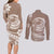 Polynesian Plumeria Couples Matching Long Sleeve Bodycon Dress and Long Sleeve Button Shirts Ride The Waves - Beige LT7 - Polynesian Pride