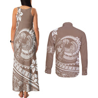 Polynesian Plumeria Couples Matching Tank Maxi Dress and Long Sleeve Button Shirts Ride The Waves - Beige LT7 - Polynesian Pride