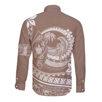 Polynesian Plumeria Long Sleeve Button Shirt Ride The Waves - Beige LT7 - Polynesian Pride
