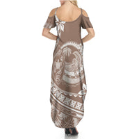 Polynesian Plumeria Summer Maxi Dress Ride The Waves - Beige LT7 - Polynesian Pride