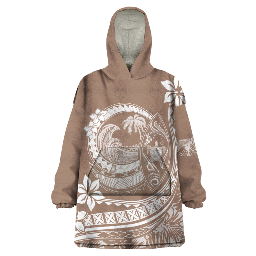 Polynesian Plumeria Wearable Blanket Hoodie Ride The Waves - Beige LT7 One Size Beige - Polynesian Pride