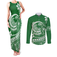 Polynesian Plumeria Couples Matching Tank Maxi Dress and Long Sleeve Button Shirts Ride The Waves - Green LT7 Green - Polynesian Pride