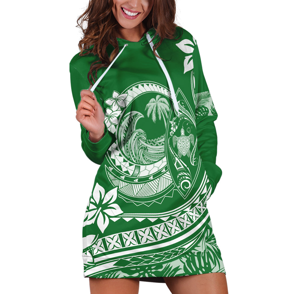 Polynesian Plumeria Hoodie Dress Ride The Waves - Green LT7 Green - Polynesian Pride