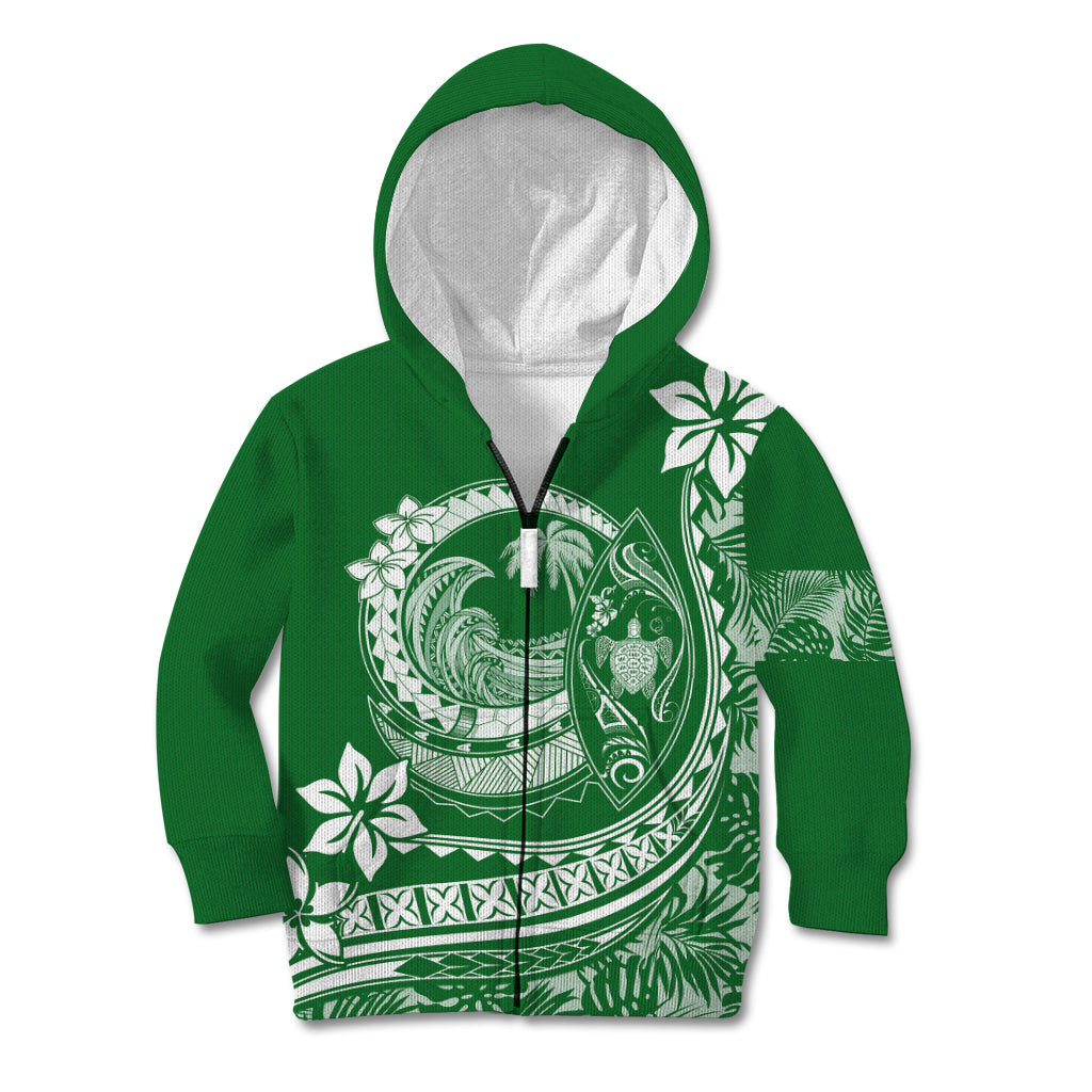 Polynesian Plumeria Kid Hoodie Ride The Waves - Green LT7 Zip Hoodie Green - Polynesian Pride