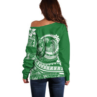 Polynesian Plumeria Off Shoulder Sweater Ride The Waves - Green LT7 - Polynesian Pride