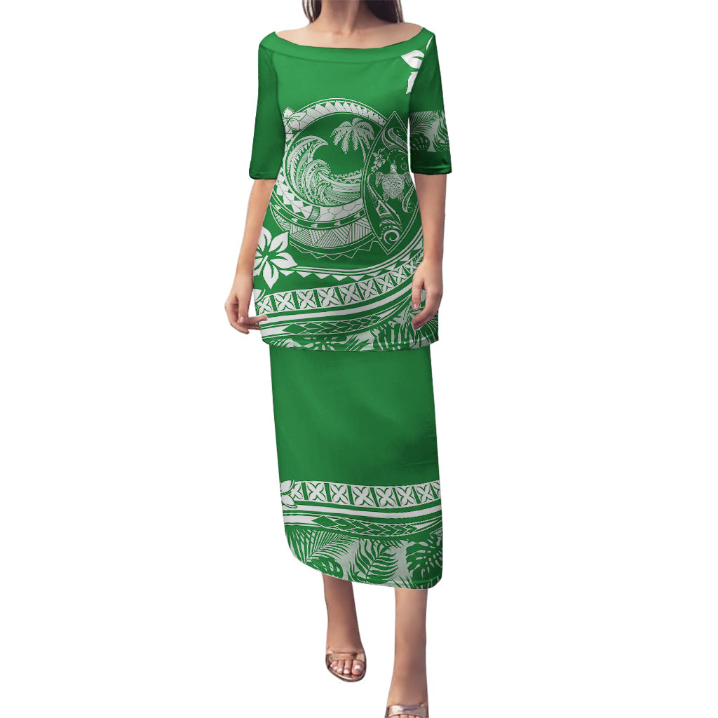 Polynesian Plumeria Puletasi Ride The Waves - Green LT7 Long Dress Green - Polynesian Pride