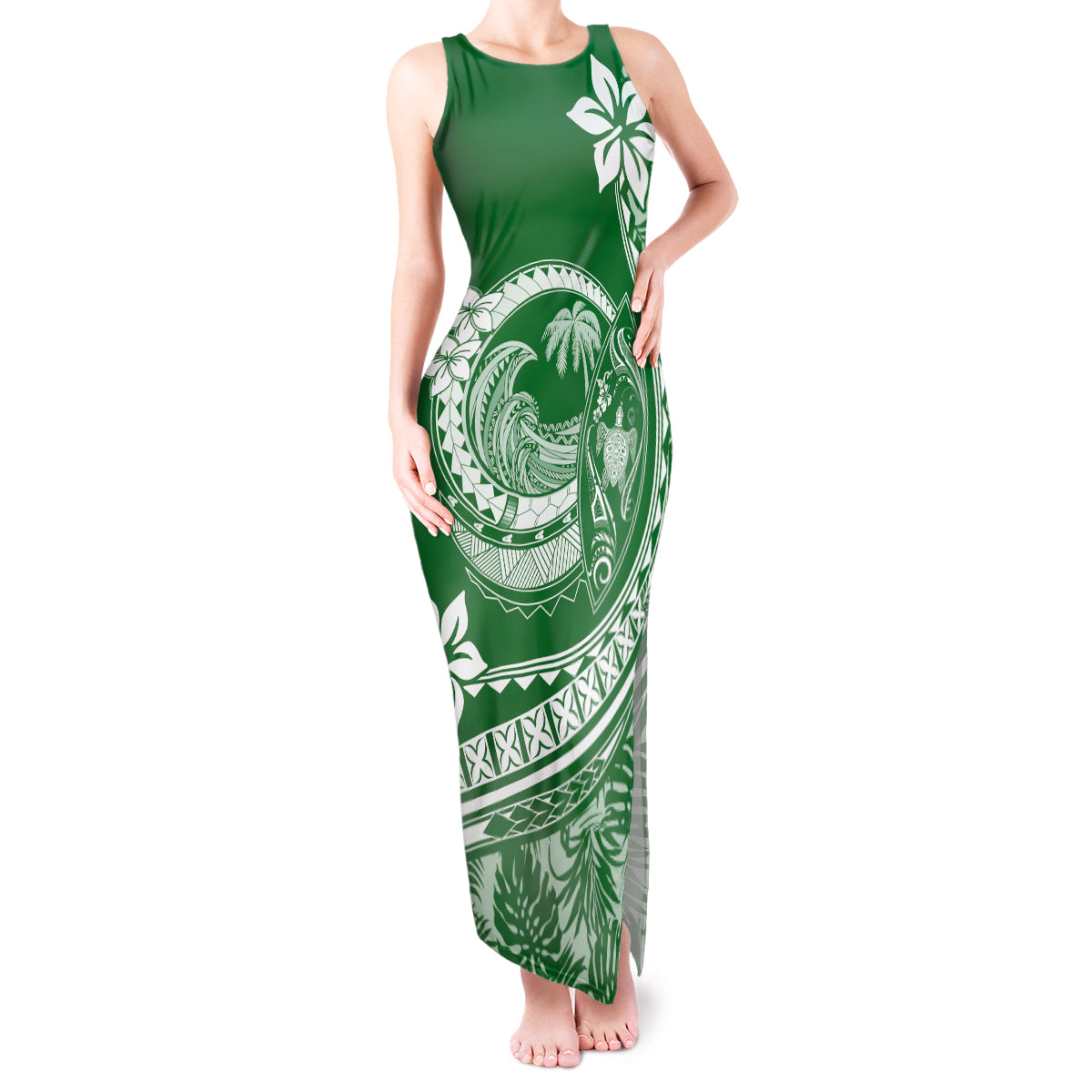 Polynesian Plumeria Tank Maxi Dress Ride The Waves - Green LT7 Women Green - Polynesian Pride