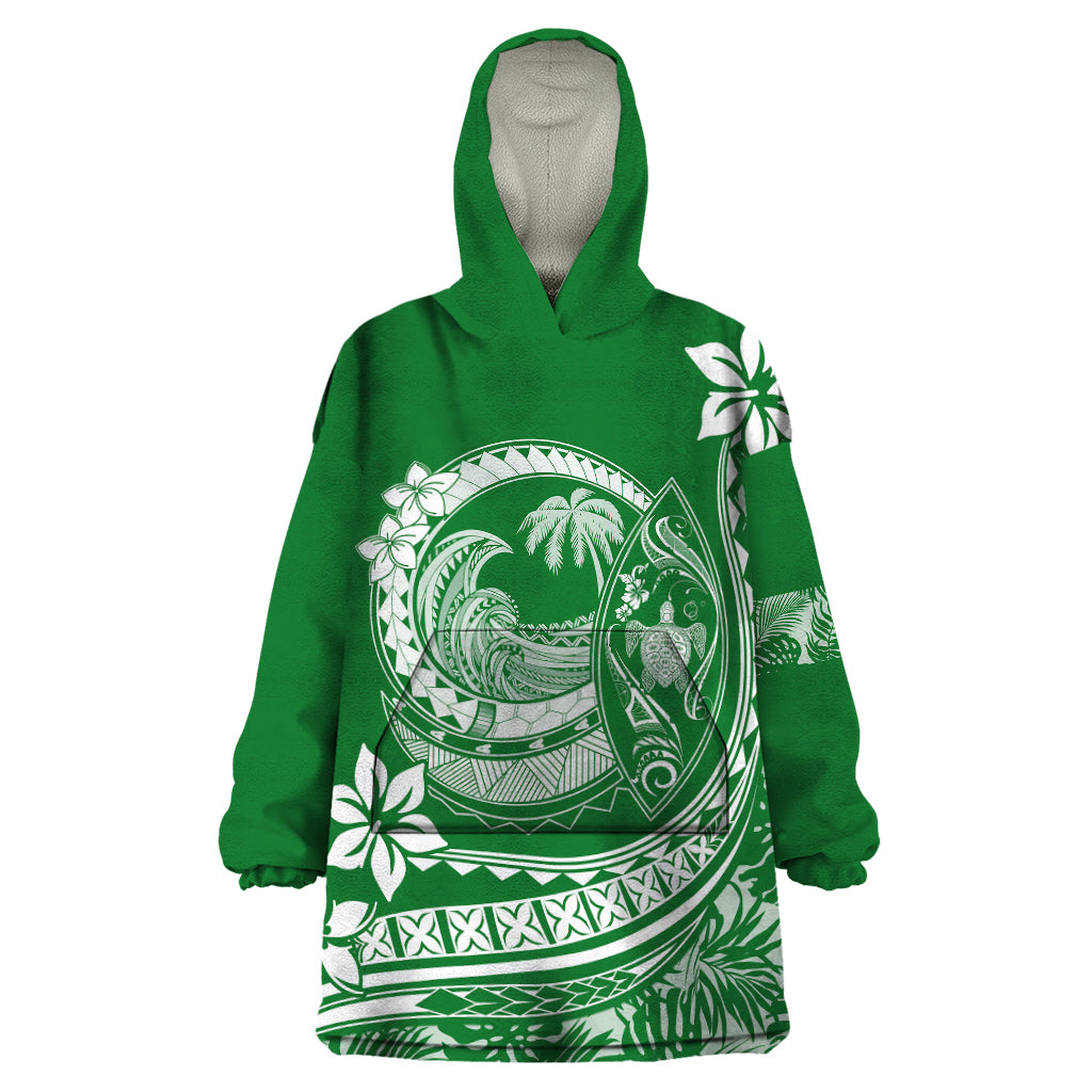 Polynesian Plumeria Wearable Blanket Hoodie Ride The Waves - Green LT7 One Size Green - Polynesian Pride